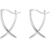 925 Sterling Silver X Huggie Hoop Earrings for Women Minimalist Leverback Hoops Click-Top Earring Sensitive Ear Fashion Lightweight Jewelry
