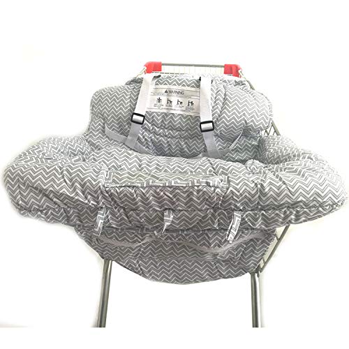 2-in-1 Shopping Cart and High Chair Cover for Baby~Padded~Fold'n Roll Style~Portable with Free Carry Bag (Gray Chevron)