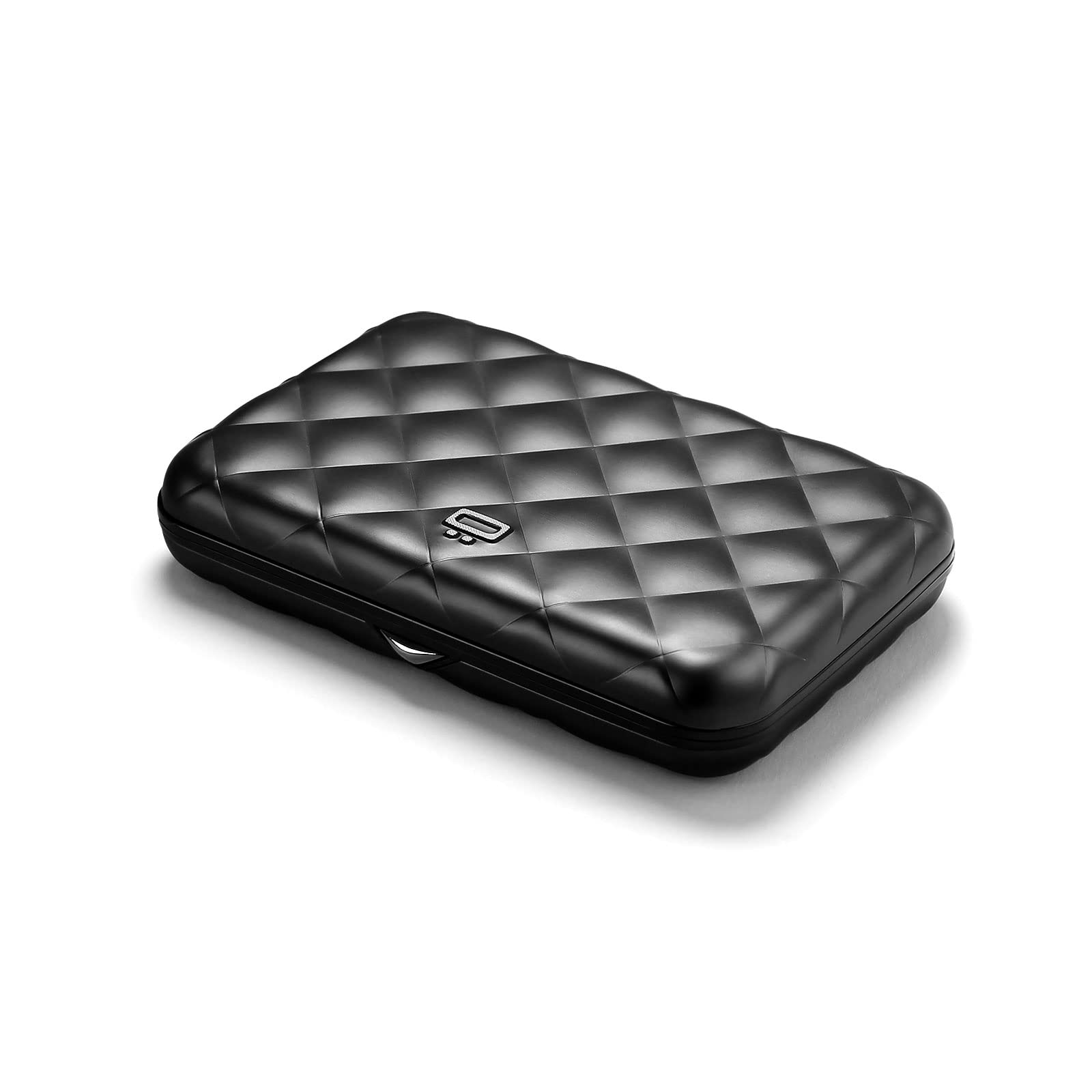 ÖGON -DESIGNS- Card Holder for Women, Rigid Aluminium with Quilted Effect, RFID Protection Against Fraud and demagnetization, Compact Wallet, Lady Case Helsinki Model (Black)