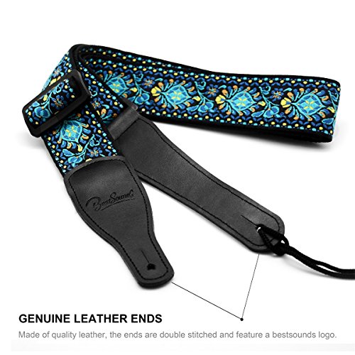 Guitar Strap Vintage Jacquard Weaving Strap for Guitar Bass,100% Cotton&Genuine Leather End