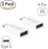 Type C to Lightning Adapter 2-Pack, NooQee Type C(USB C) to 8-Pin Lightning Charge and Sync Adapter - Charge your iPhone / iPad / iPod with Type C Cables - Works With iOS8, 9,10 Updates - White