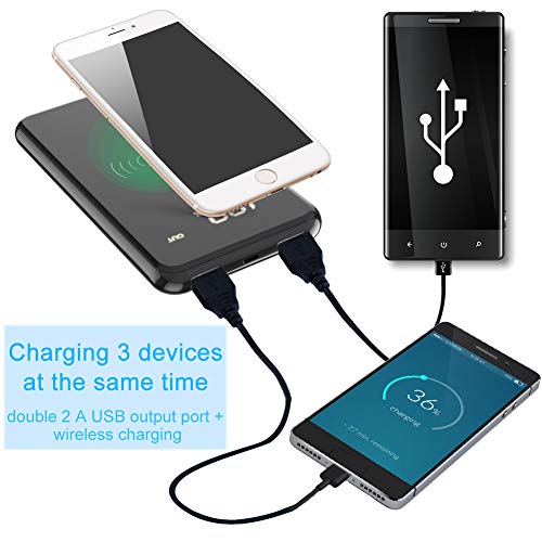 Wireless Charger Power Bank,DYTesa 8000mAH Portable Charger Mirror Surface LCD Digital Screen External Battery with 2.1A Type-C & Micro Dual Input,2.4A Output for Smartphone & Other Device,Black