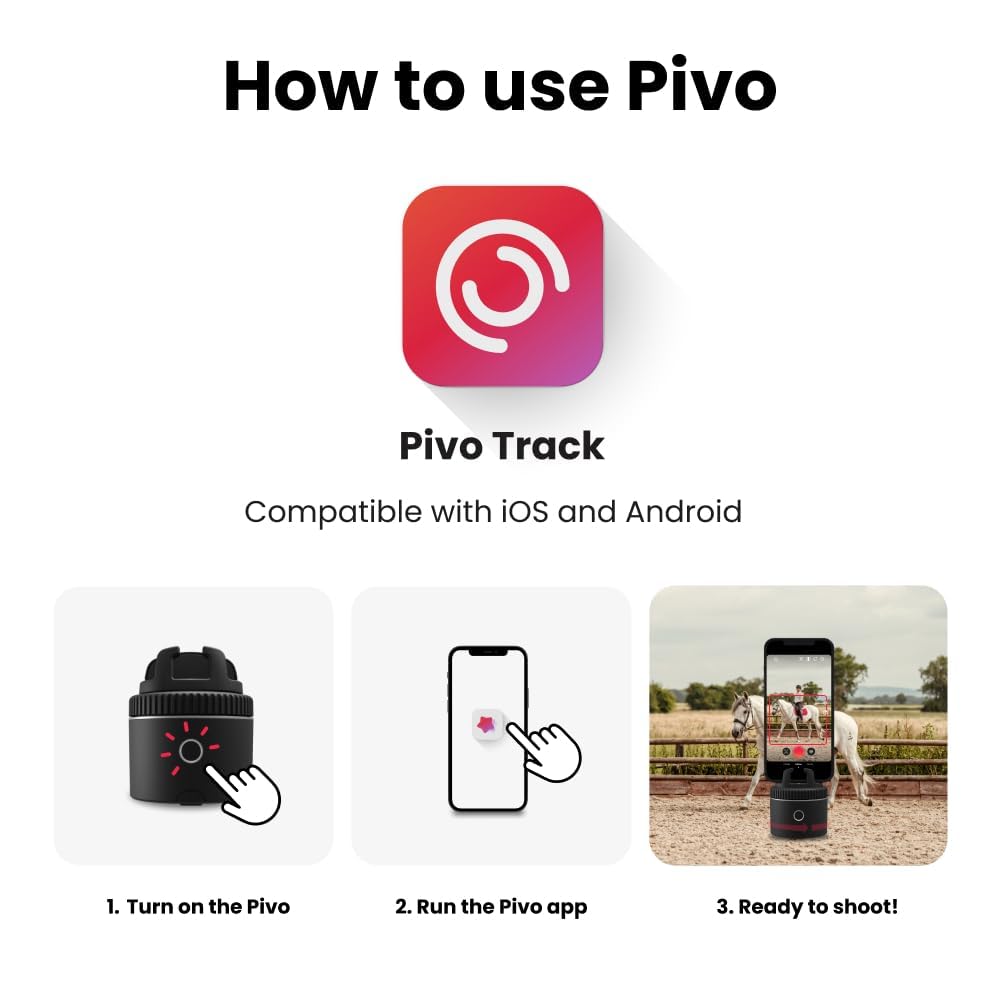 Pivo Equestrian Pod Essential Pack, Auto Face, Body, Horse Phone Tracking Holder, Ai-Powered 360° Rotation, Remote Control for Hands-Free Video Recording with Smart Mount, Travel Case & Tripod (Black)