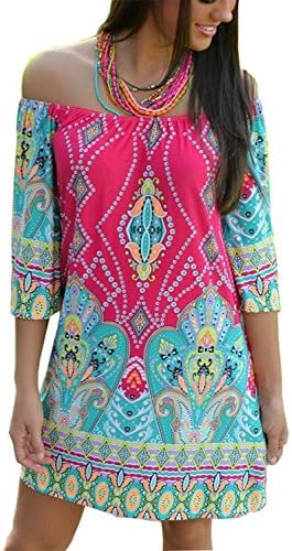 Sicong2 Natural and Graceful Women's Tropical Off Shoulder Strapless Bohemia Paisley Printing Top Beach Dress?FBA? Multi-Rose Red4-6 Attractive