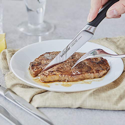 image for WELLSTAR Steak Knife Set of 4, Serrated Rust Resistant German Stainles