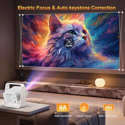 Smart Projector with WiFi6 and Bluetooth5.2, 2000ANSI, Built-in Apps, 4K Support, Native 1080P Outdoor Movie Projector, Auto Keystone & 360°Stand, Portable Proyector for Home Theater, 2026 New, White