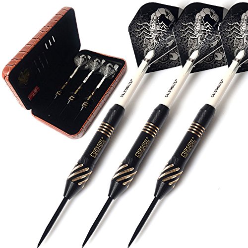 CUESOUL Black Scorpion Series 20g/22g/24g Professional Steel Tip Darts Set Brass Barrels Shockproof Deluxe PU Carry Case for Pub, Game Room & League Play(CBSHF2004-L)