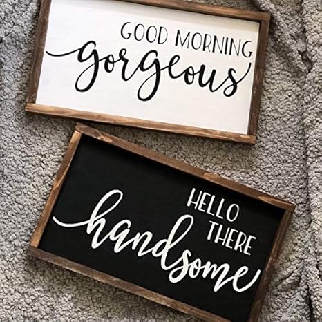 Amazon Com Wood Good Morning Gorgeous Hello There Handsome Signs Bedroom Signs Framed Wood Sign Rustic Bedroom Farmhouse Home Kitchen wood good morning gorgeous hello there handsome signs bedroom signs framed wood sign rustic bedroom farmhouse