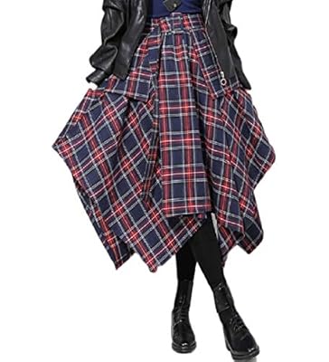 RDHOPE-Women Vintage Plaid Swing British Style Classics Long Skirt