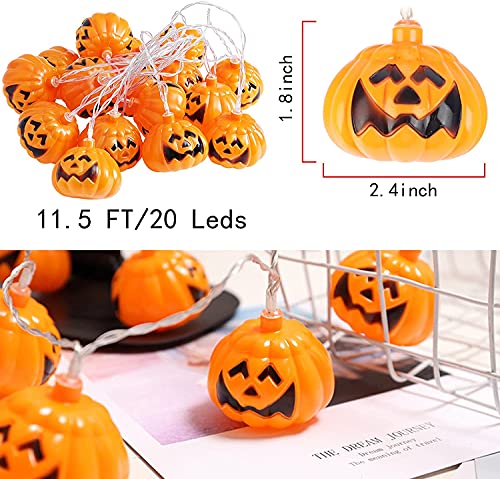 Halloween Decorations Pumpkin String Lights, Holiday Light for Indoor/Outdoor Decor, Jack o Lantern, 3D Pumpkin Design, Waterproof & Battery Operated, 10ft 20 LED Light, 2 Modes Control Steady/Flicker