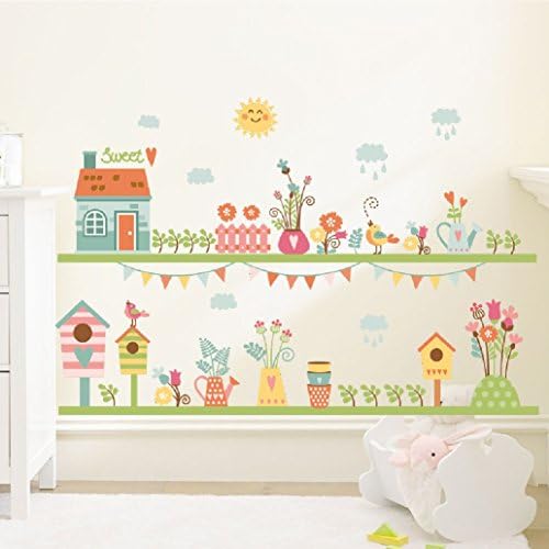 Suyunyuan DIY Fairy tale Family Garden Flower Birds sun PVC Wall Stickers Living Room Bedroom Window Decor kids room baseboard sweet decor