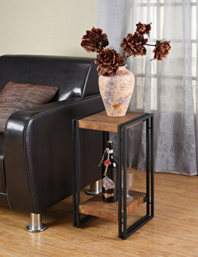 FIVEGIVEN Accent Side Table for Small Spaces End Table for Living Room/Bedroom, Modern Wood and Metal, Brown