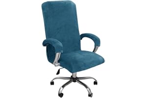 ITFRO 3 Piece Office Chair Cover with Armrest Covers Lake Blue Velvet Computer Desk Chair Cover with Zipper Universal Rotating Gaming Chair Slipcover High Back Chair Seat Protector (Lake Blue)