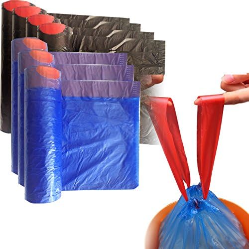 JJMHOMEDONE Oversize 7 Pack of 50L Drawstring Trash Bags Bin Liner Thickness,Colored Trash Garbage Wastebasket Bags with Handle-tie, 105 liners garbage bag 50L