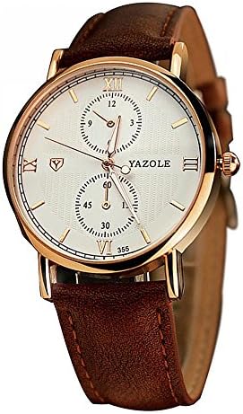 Men's Classic Leather Watch Waterproof Dress Watch Simple Decorative Sub Dials Window Wrist Watches (Tan Strap/White Dial)
