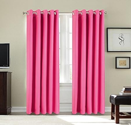 Room Cooling Warming Thermal Ring Top Blackout Curtains Pink 66