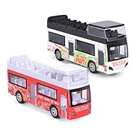 Think Wing Pull Back Sightseeing Tour Bus, 2 Pack 5" Die Cast Car NYC Sightseeing Double Decker Bus Play Vehicles with Pull Back Action for Toddlers