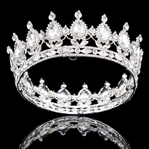 Santfe 2" Height Silver/Gold Plated Crystal Rhinestone Ruby Full Circle Tiara Crown Bridal Wedding Jewelry Hair Accessories (Silver+white)