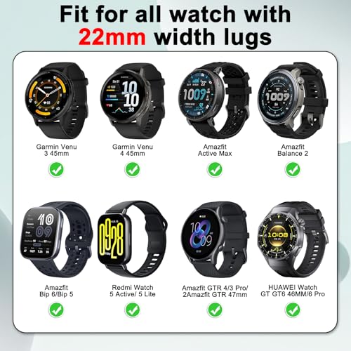 WindRen 3 Pieces Nylon Strap Compatible with Xiaomi Redmi Watch 5 Active/5 Lite, 22 mm Sporty Soft and Breathable Adjustable for Amazfit Active Max/Amazfit Bip 6/Bip 5/Balance 2/Balance