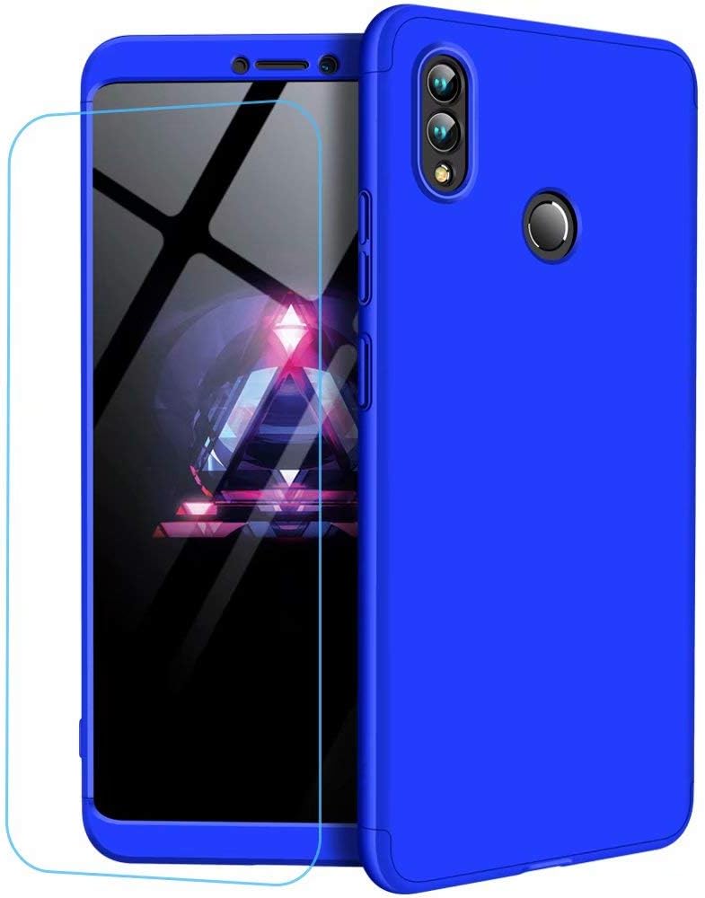 Huawei Honor Note 10 Case Lanpangzi TPU Silicone 3 in 1 Combination Ultra Slim Cover with [Tempered Glass Screen Protector] Scratch-resistant Protective Case - Blue