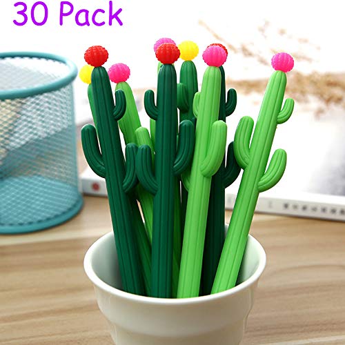 Pack of 30 Cactus Shaped Ballpoint Black 0.5mm Gel Ink Rollerball Pen for School Home Office - Thumbnail 7