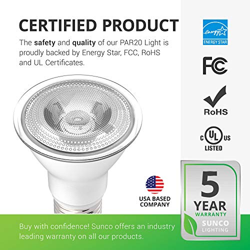 Sunco 6 Pack PAR20 LED Bulbs - 7W 500LM 3000K Warm White Dimmable Flood Lights
