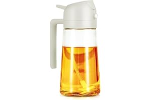 Oil Spray Bottle, 470 ml/16 oz Oil Spray and Oil Container, Strong Fogging Spray Glass Bottle (White) 2 in 1 Oil Spray