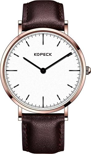 KOPECK Men's Watches Ultrathin Waterproof Rose Golden Quartz Movement Black Pointers