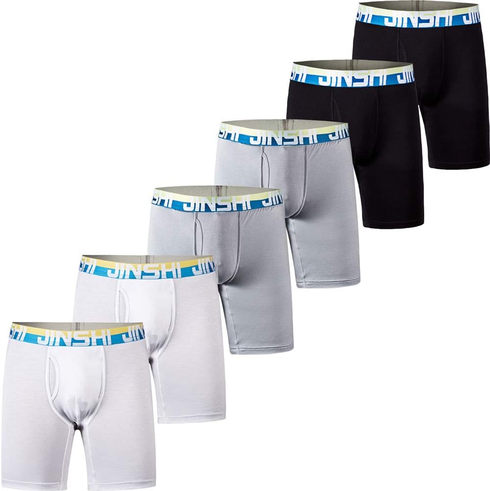 JINSHI Men's Bamboo Boxer Briefs Long Leg Comfortable Underwear Breathable Boxers 3Pack 6Pack
