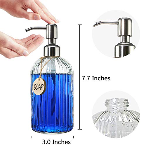 JASAI 18 Oz Clear Glass Soap Dispenser with Rust Proof Stainless Steel