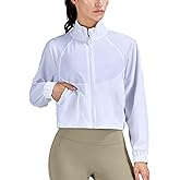 altiland Women's Athletic Running Yoga Gym Track Zip Up Cropped Jackets UPF 50+ Sun Protection Long Sleeve Workout Shirts