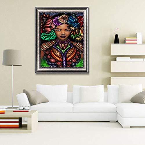Full Drill 5D Diamond Painting Kit for Adults, BENBO 15.8x11.8In DIY Diamond Painting by Numbers Diamond Embroidery Kit Cross Stitch Rhinestone Embroidery Arts Craft for Home Decor (African Girl) - Thumbnail 2