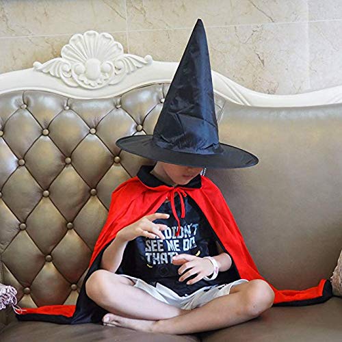 MEZETIHE 35\'\' Black Red Halloween Cloak Magician Cape Cosplay Robe Costumes for Boys Girls