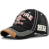 LONGTEN Vintage Baseball Cap 100% Cotton Sun Hat Washed Denim Trucker Cap Embroidery Spitfire for Men Women Adjustable Size