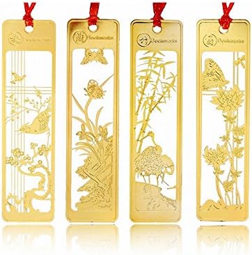 TOUYOUIOPNG Fashionable Design 4 Pcs Chinese Style Hollow Bookmarks Plum Orchid Bamboo Chrysanthemum Shape Book Marks