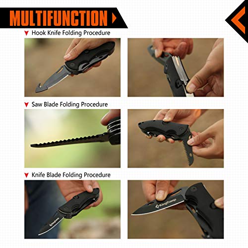 KingCamp Tactical Survival Multifunction Stainless Steel Folding Knife Liner Lock, Hollowing-Out Handle & Belt Clip for Outdoor Camping, Emergency