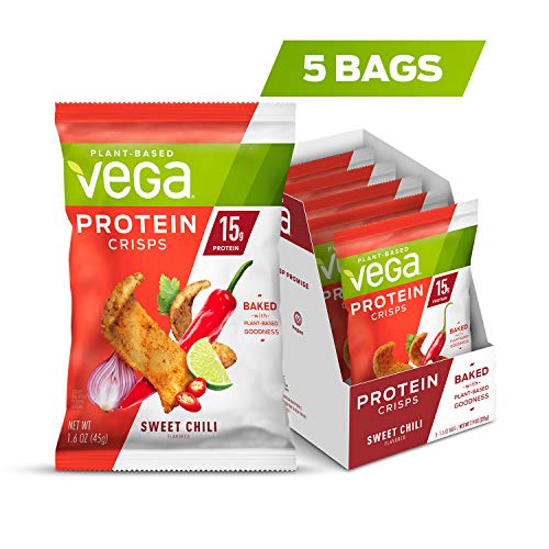 VEGA Protein Crisps Sweet Chili (5Count, 1.6 oz Bag), Vegan, Gluten Free Snack, Plant Based Protein, Non Dairy, Non GMO