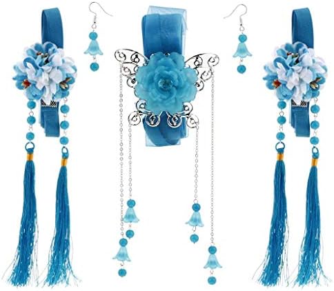 1 Set Earring&Hair Clip Kanzashi Tassel Chignon for Kimono Hanfu Lady Girls