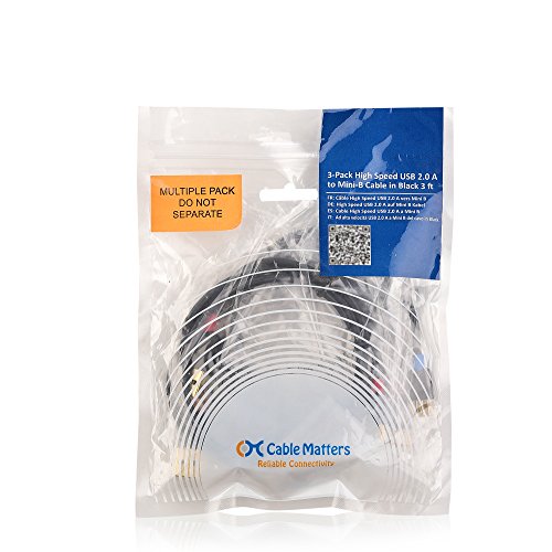 Cable Matters 3-Pack, Gold Plated Hi-Speed USB 2.0 Type A to Mini-B Cable in Black 3 Feet