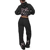 Thopavenoir Women Y2k Bow Tracksuit 2Pcs Casual Sweatsuit Teen Girls Long Sleeve Graphic Pullover Oversized Hoodied Top Pants