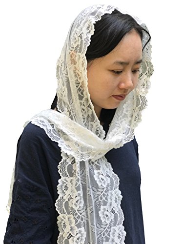 Designer Long Ivory Soft Lace Scarf Veil Catholic Veil Chapel Mantilla v18