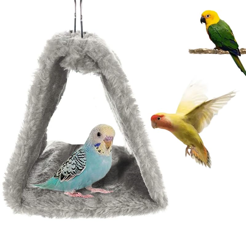 CQJ Bird Nest Snuggle Hut Soft Plush Hammock Hanging Cage Tent For Birds Parrot Winter Warm Bed Pet Toy for Hamster Parrot Macaw Budgies Eclectus Parakeet Cockatiels Cockatoo Lovebird (Grey)