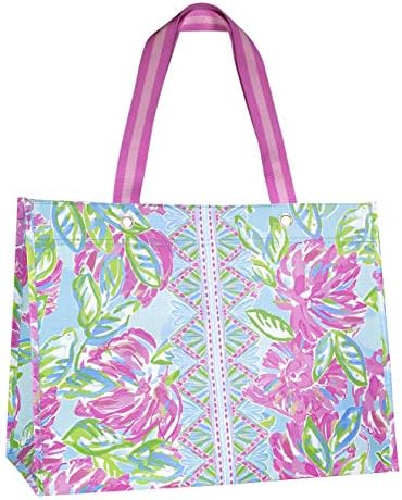Lilly Pulitzer Pink/Green XL Market Shopper Bag, Oversize Reusable Grocery Tote with Comfortable Shoulder Straps, Totally Blossom 1 Lilly Pulitzer Pink/Green XL Market Shopper Bag, Oversize Reusable Grocery Tote with Comfortable Shoulder Straps, Totally Blossom