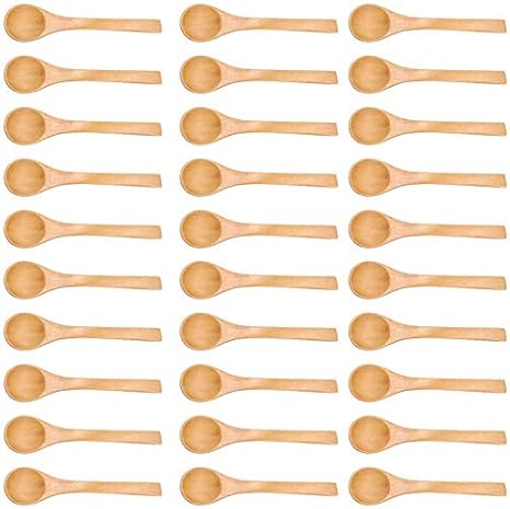 Amazon De 30 Stucke Mini Handgefertigte Holzloffel Kleine Holz Kinder Loffel Eis Zucker Honig Kaffee Teeloffel Kuche Gewurz Loffel