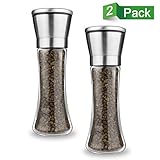 Salt and Pepper Shakers,IEKA Premium Stainless Manual Pepper and Salt Mill Grinders,Mill Set,Adjustable Ceramic Rotor,Five Grinding Levels,Thick Glass Boby,Health Safety Material,Fashion Style (2Pack)