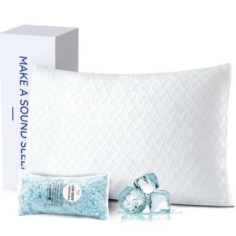 LUTE Cooling Shredded Memory Foam Pillow, Bamboo Sleep Pillow for Side Back Stomach Sleepers