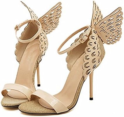 JY Fashion Women's Strap Butterfly Wings Sexy High Heel Open Toe Sandals Beige US 6
