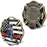 St. Florian Patron Saint of Firefighter Prayer Coin Thin Red Line US Flag Challenge Coin