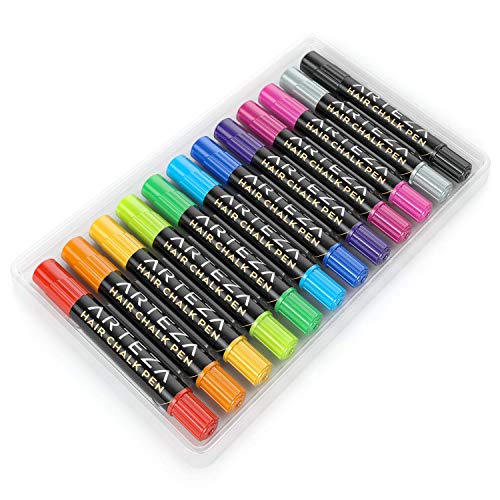Arteza Temporary Hair Chalk Pens 12 Colors, Washable Hair Colors for