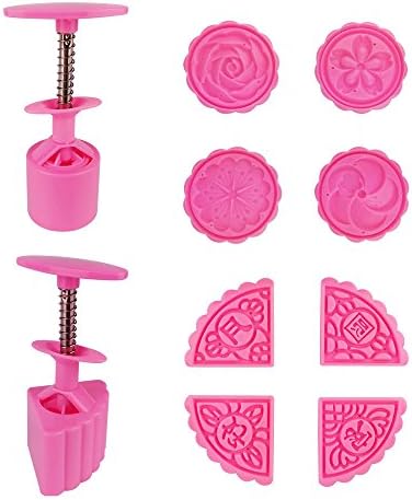 Asayu 2 Sets Hand Press Moon Cake Cookie Mold Mid-autumn Festival DIY Decoration 2 Barrel 8 Stamps, Pink